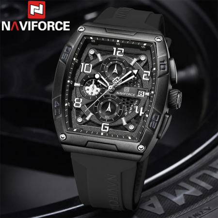 Ceas barbatesc Naviforce Quartz Cronograf Militar Dual Time Data Alarma Sport Army Silicon Negru [1]