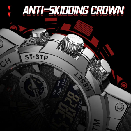 Ceas barbatesc Naviforce Quartz Dual Time Alarma Data Sport Army Militar Silicon Negru Argintiu [4]