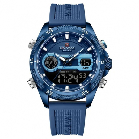 Ceas barbatesc de mana Naviforce Quartz Dual Time Digital Led Army Militar Silicon Albastru [0]