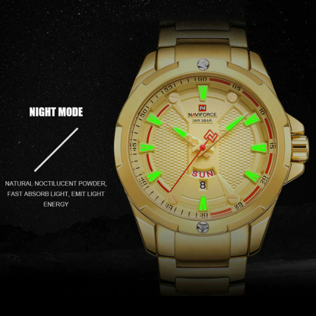 Ceas barbatesc Naviforce Quartz japonez Analog Otel Data Auriu [3]