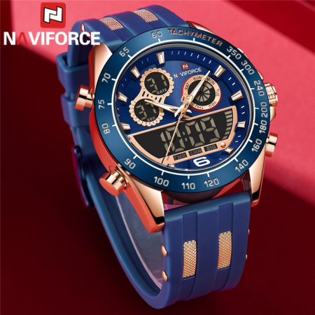 Ceas barbatesc Naviforce Silicon Cronograf Digital Analog Albastru [1]
