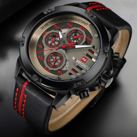 Ceas barbatesc Naviforce Sport Casual Analog Quartz Cronograf Rosu [2]