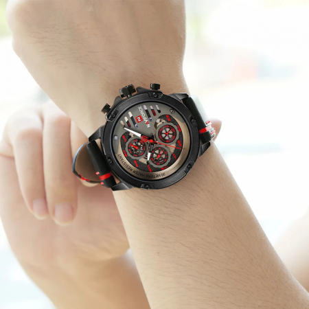 Ceas barbatesc Naviforce Sport Casual Analog Quartz Cronograf Rosu [4]