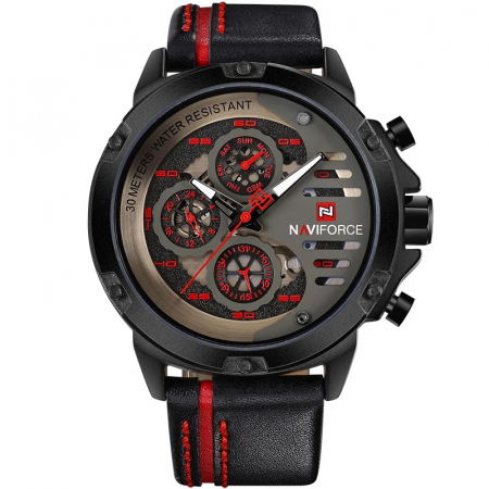 Ceasuri barbatesti - Ceas barbatesc Naviforce Sport Casual Analog Quartz Cronograf Rosu