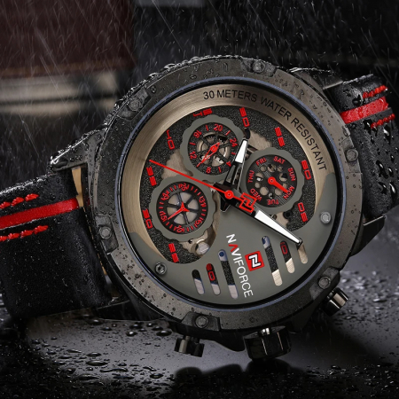 Ceas barbatesc Naviforce Sport Casual Analog Quartz Cronograf Rosu [7]