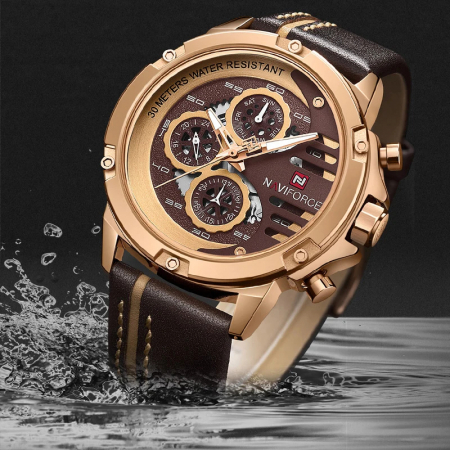 Ceas barbatesc Naviforce Elegant Casual Analog Quartz Cronograf Maro Auriu Roze [5]
