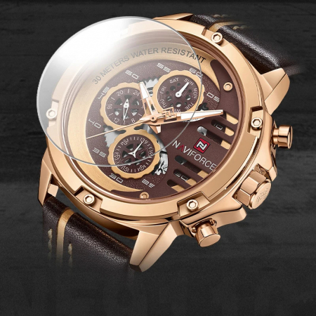 Ceas barbatesc Naviforce Elegant Casual Analog Quartz Cronograf Maro Auriu Roze [6]