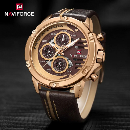Ceas barbatesc Naviforce Elegant Casual Analog Quartz Cronograf Maro Auriu Roze [2]