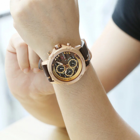 Ceas barbatesc Naviforce Elegant Casual Analog Quartz Cronograf Maro Auriu Roze [3]