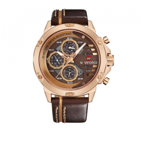 Ceasuri barbatesti - Ceas barbatesc Naviforce Elegant Casual Analog Quartz Cronograf Maro Auriu Roze
