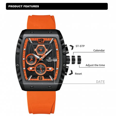 Ceas barbatesc Naviforce  Sport Casual Quartz Analog Silicon Cronograf Portocaliu [5]