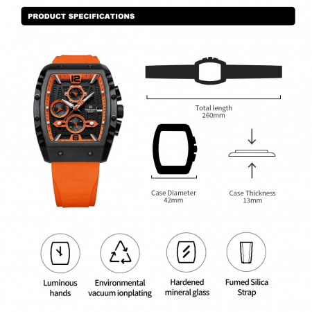 Ceas barbatesc Naviforce  Sport Casual Quartz Analog Silicon Cronograf Portocaliu [4]