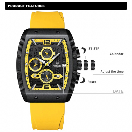 Ceas barbatesc Naviforce  Sport Casual Quartz Analog Silicon Cronograf Galben [3]