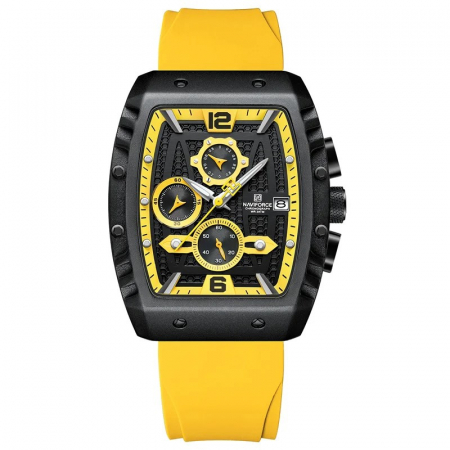 Ceasuri barbatesti - Ceas barbatesc Naviforce  Sport Casual Quartz Analog Silicon Cronograf Galben