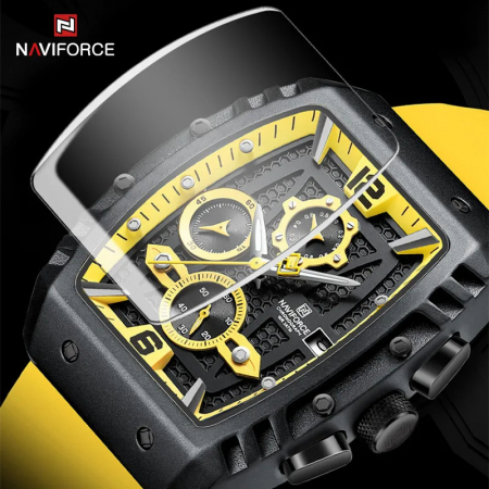 Ceas barbatesc Naviforce  Sport Casual Quartz Analog Silicon Cronograf Galben [6]