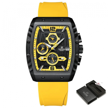 Ceas barbatesc Naviforce  Sport Casual Quartz Analog Silicon Cronograf Galben [4]