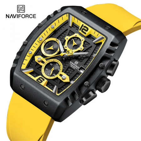 Ceas barbatesc Naviforce  Sport Casual Quartz Analog Silicon Cronograf Galben [7]