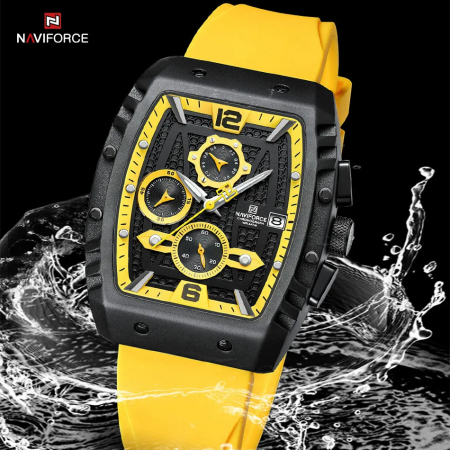 Ceas barbatesc Naviforce  Sport Casual Quartz Analog Silicon Cronograf Galben [5]