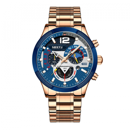 Ceas barbatesc Nibosi Business Otel Elegant Quartz Analog Indici luminosi Cronograf Auriu [0]