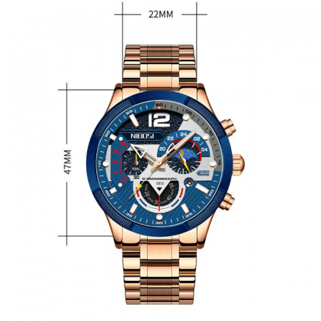 Ceas barbatesc Nibosi Business Otel Elegant Quartz Analog Indici luminosi Cronograf Auriu [1]