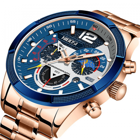 Ceas barbatesc Nibosi Business Otel Elegant Quartz Analog Indici luminosi Cronograf Auriu [5]