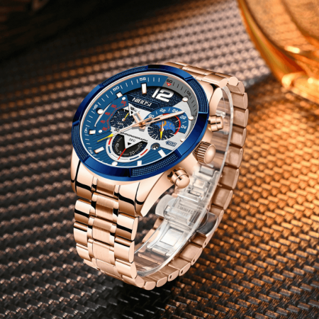 Ceas barbatesc Nibosi Business Otel Elegant Quartz Analog Indici luminosi Cronograf Auriu [9]