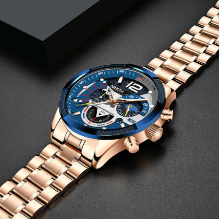 Ceas barbatesc Nibosi Business Otel Elegant Quartz Analog Indici luminosi Cronograf Auriu [2]