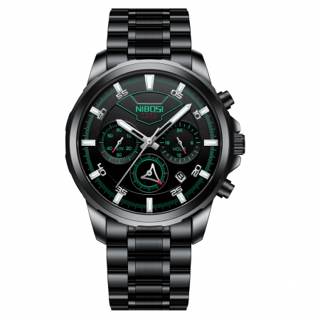 Ceasuri barbatesti - Ceas barbatesc Nibosi Cronograf Otel Analog Quartz Negru