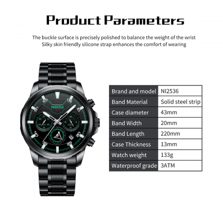 Ceas barbatesc Nibosi Cronograf Otel Analog Quartz Negru [3]