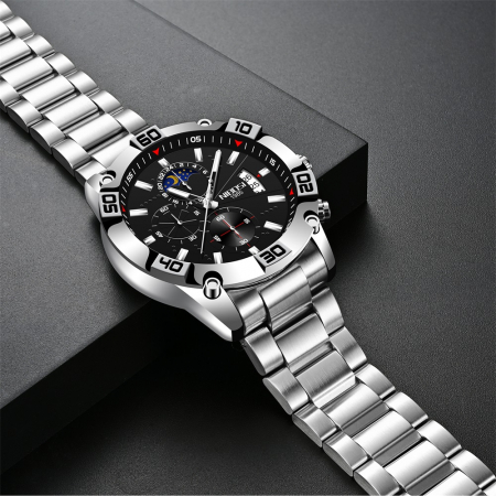 Ceas barbatesc Nibosi Cronograf Otel Analog Mecanism Quartz Indici luminosi Business [1]