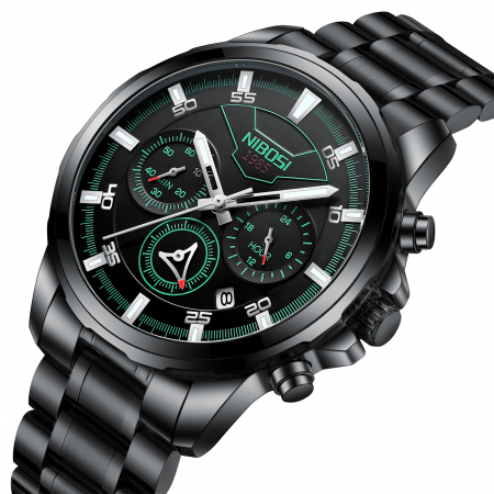 Ceas barbatesc Nibosi Cronograf Otel Analog Quartz Negru [5]