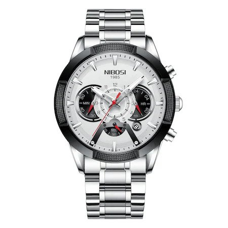 Ceas de mana barbatesc Nibosi Cronograf Otel Analog Mecanism Quartz Casual Business Argintiu [0]