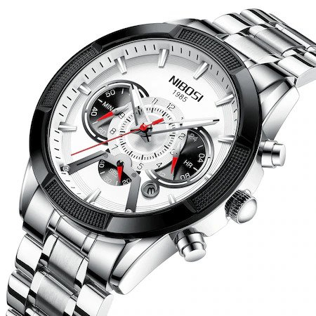 Ceas de mana barbatesc Nibosi Cronograf Otel Analog Mecanism Quartz Casual Business Argintiu [2]