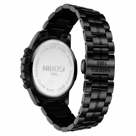 Ceas barbatesc Nibosi Data Quartz Analog Cronograf Otel Negru [3]