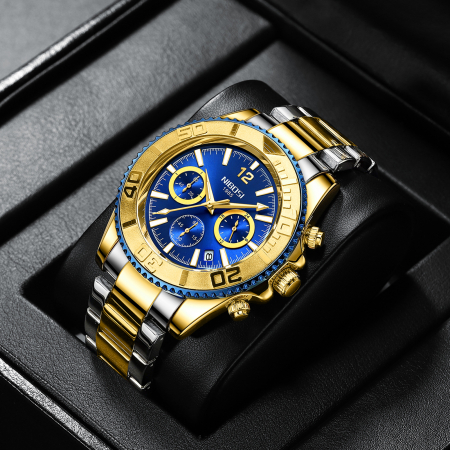 Ceas barbatesc Nibosi Business Otel inoxidabil Elegant Quartz Analog Albastru [6]