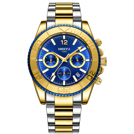 Ceas barbatesc Nibosi Business Otel inoxidabil Elegant Quartz Analog Albastru [0]