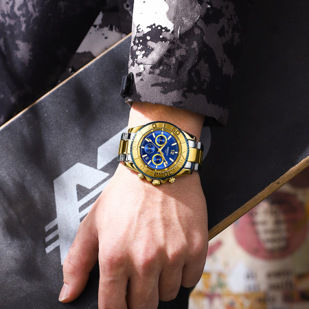 Ceas barbatesc Nibosi Business Otel inoxidabil Elegant Quartz Analog Albastru [1]