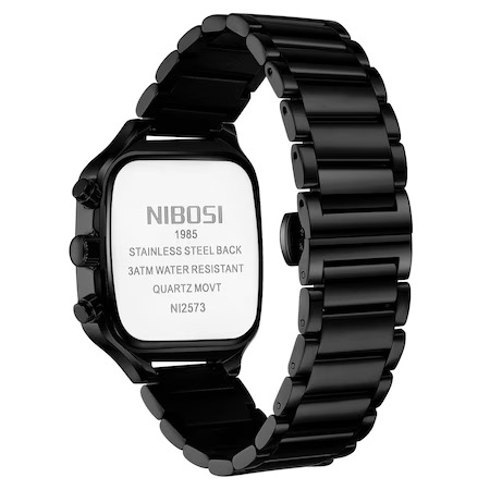 Ceas barbatesc Nibosi Elegant Negru Otel inoxidabil Quartz Analog Patrat [1]