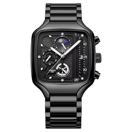 Ceas barbatesc Nibosi Elegant Negru Otel inoxidabil Quartz Analog Patrat [4]