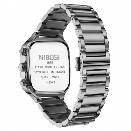 Ceas barbatesc Nibosi Elegant Otel inoxidabil Quartz Analog Patrat Argintiu [4]
