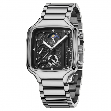 Ceas barbatesc Nibosi Elegant Otel inoxidabil Quartz Analog Patrat Argintiu [5]