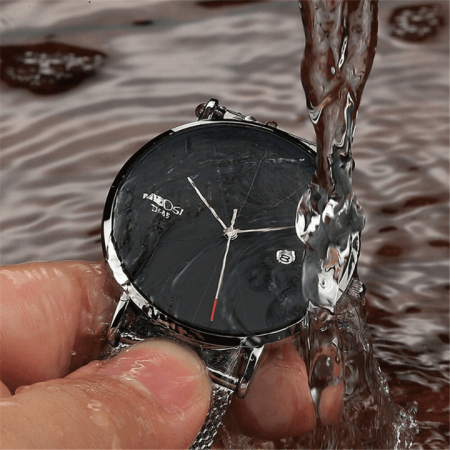 Ceas barbatesc Nibosi Negru Auriu Data Quartz Analog Bratara Reglabila Ultra subtire [4]