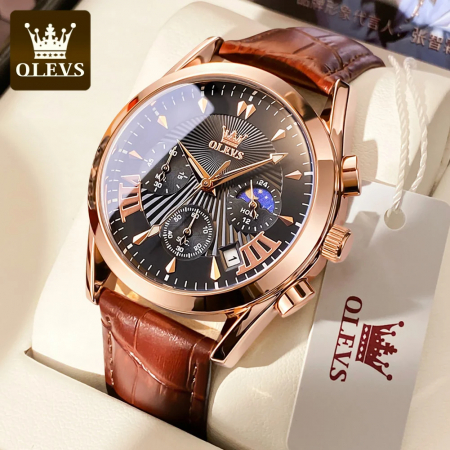 Ceas barbatesc Olevs Cronograf Data Quartz Analog Piele naturala [4]
