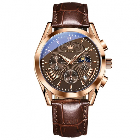 Ceasuri barbatesti - Ceas barbatesc Olevs Cronograf Data Quartz Analog Piele naturala