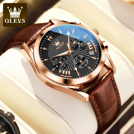 Ceas barbatesc Olevs Cronograf Data Quartz Analog Piele naturala [1]