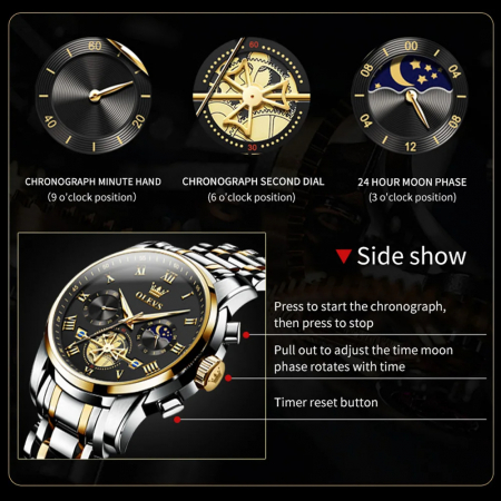 Ceas barbatesc Olevs Quartz Diamond Tungsten Analog Cronograf Fashion Argintiu Negru [3]