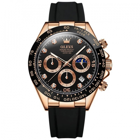Ceasuri barbatesti - Ceas barbatesc Olevs Silicon Quartz Analog Data Cronograf Negru