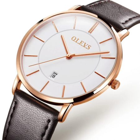 Ceas barbatesc Olevs Quartz Analog Cronograf Fashion Piele Maro Auriu [1]
