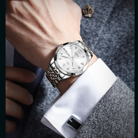 Ceas barbatesc Olevs Analog Quartz Indici luminosi Business Argintiu Otel [3]