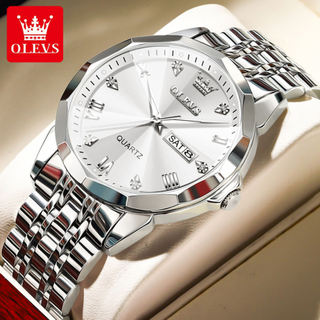 Ceas barbatesc Olevs Analog Quartz Indici luminosi Business Argintiu Otel [1]